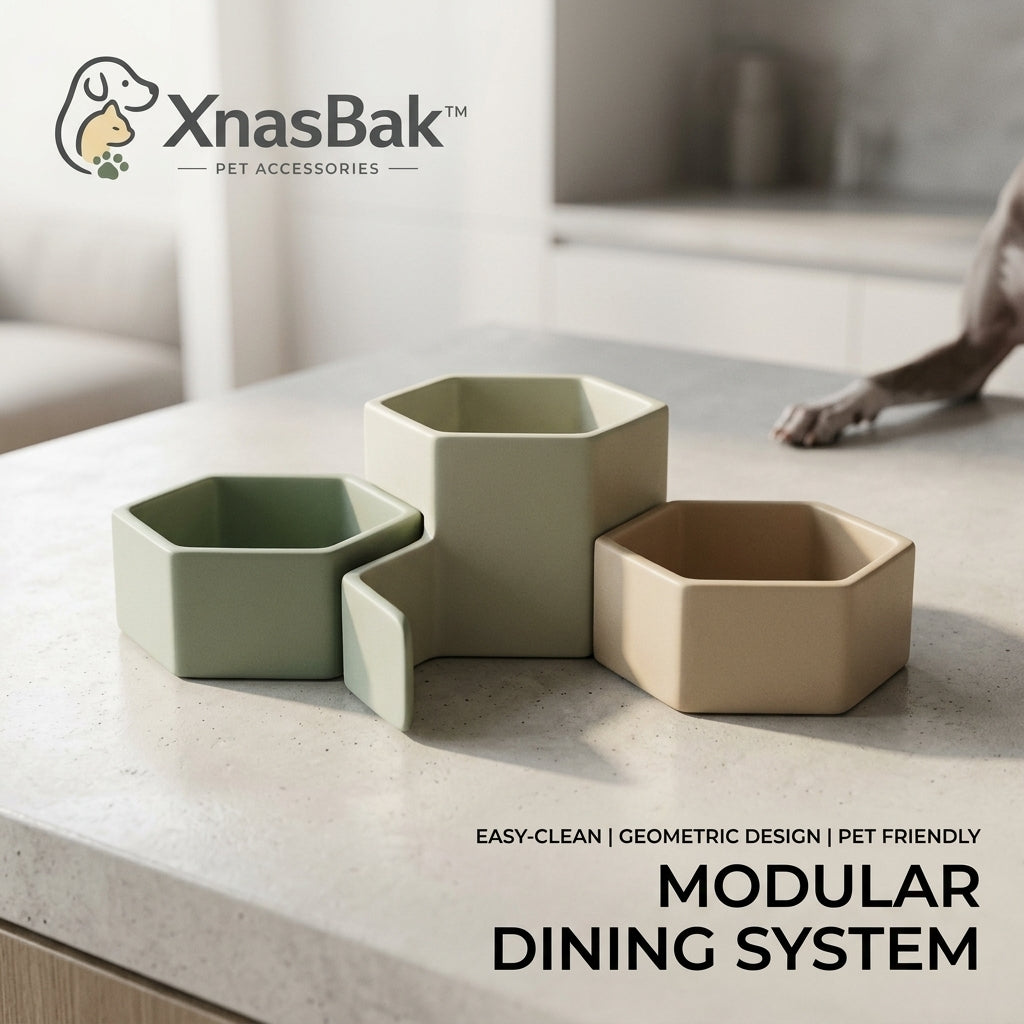 XnasBak™ Modular Dining System | Geometric Elevated Pet Feeder | Minimalist Cat & Dog Bowls | Easy-Clean Stackable Feeding Station for Modern Homes